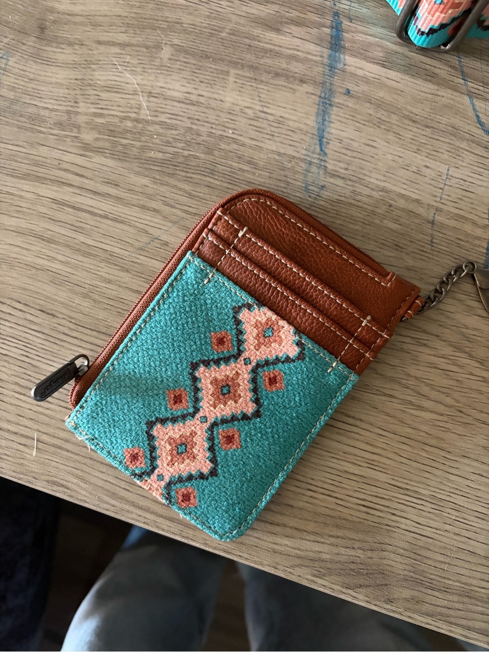 Wrangler Turquoise and Brown Patterned Card Holder